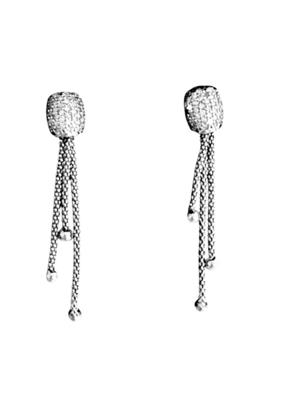 NEW Diamond Dangle Earrings Sterling Silver Drop Post Made in Italy